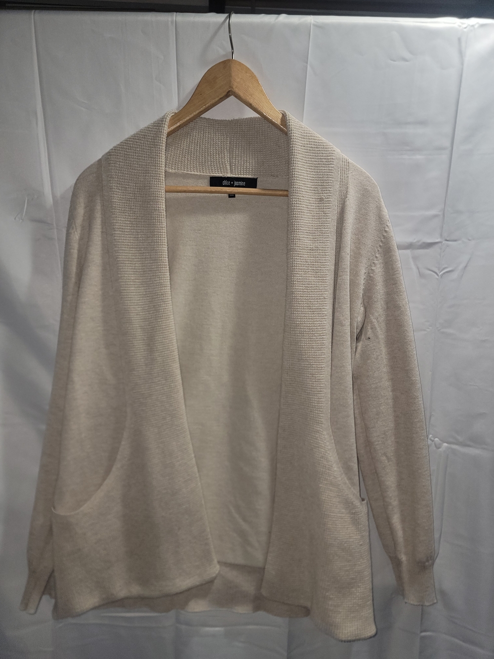 Open-Front Shawl Collar Sweater Cardigan - Cream